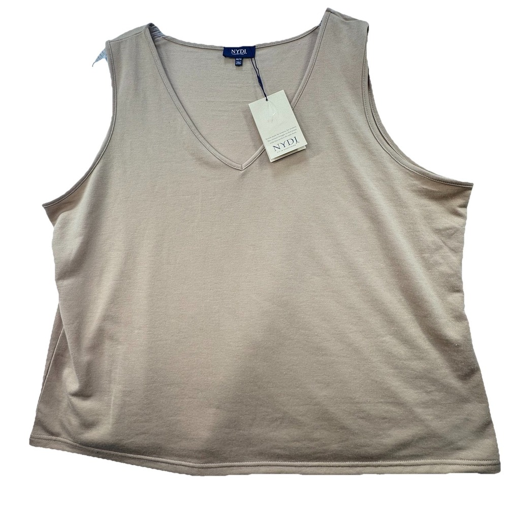 NWT NYDJ Womens Tank Top Plus Size 0X / 1X Loose V-Neck Sleeveless Tan Soft